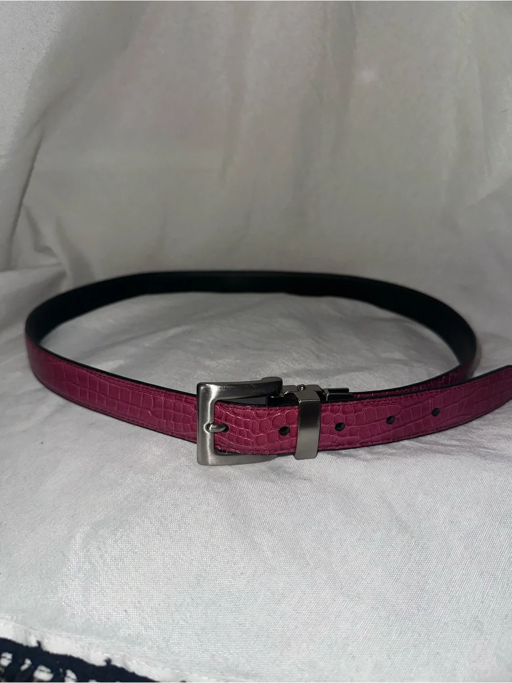 Magenta & Black Reversible Croc-Embossed Leather Belt - NWOT